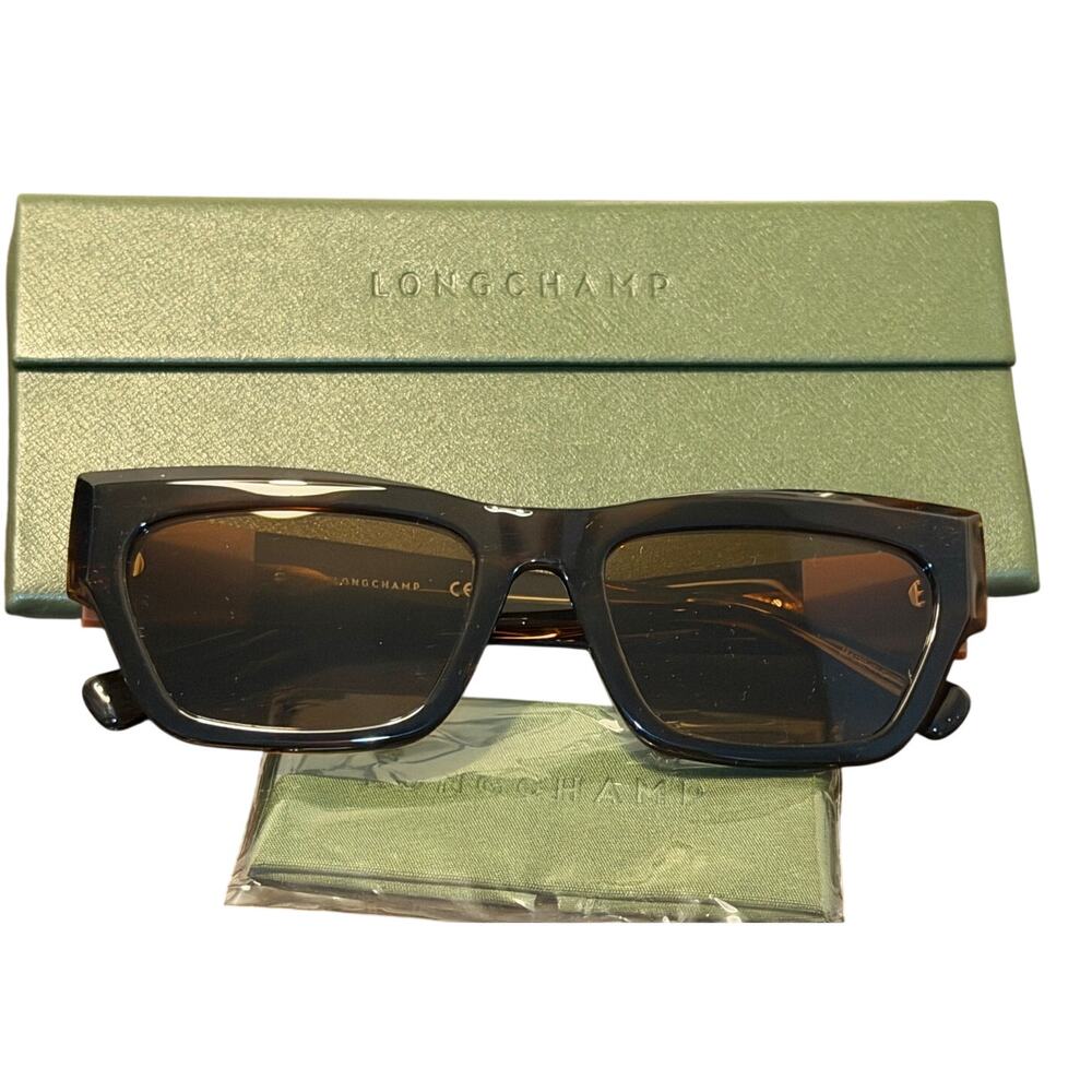 Longchamp Rectangular Striped Brown Women's Sungl… - image 1